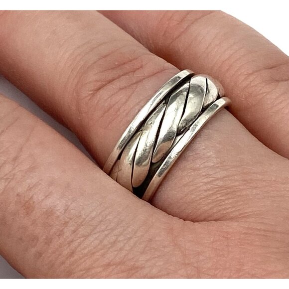 925 Ring Sterling Silver Spinner Unisex Women Artisan Size 8 Band - Picture 7 of 8